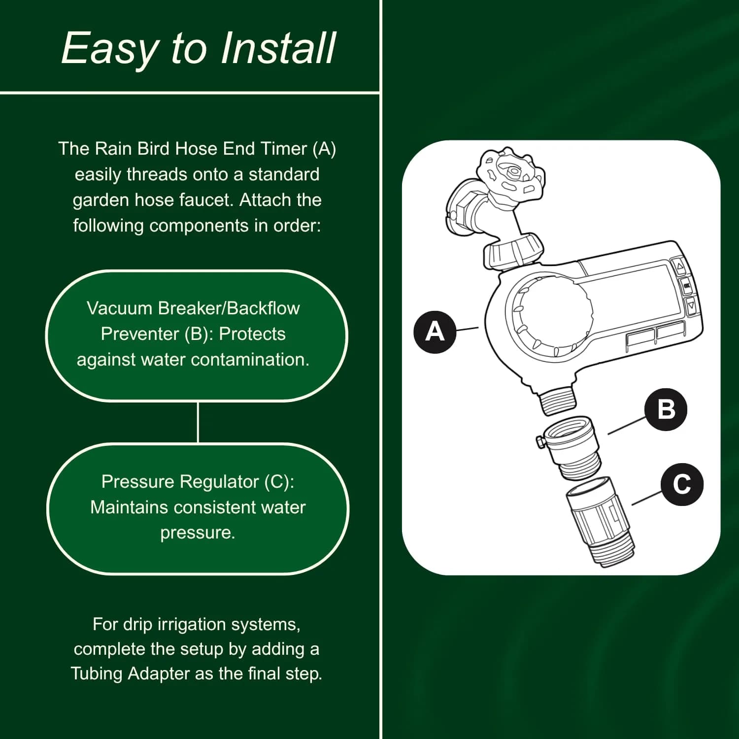 Rain Bird Simple-Set Hose End Timer 1ZEHTMRS 1-Minute to 2-Hour Run Time | Battery Operated, 3/4" Brass Inlet - view 2