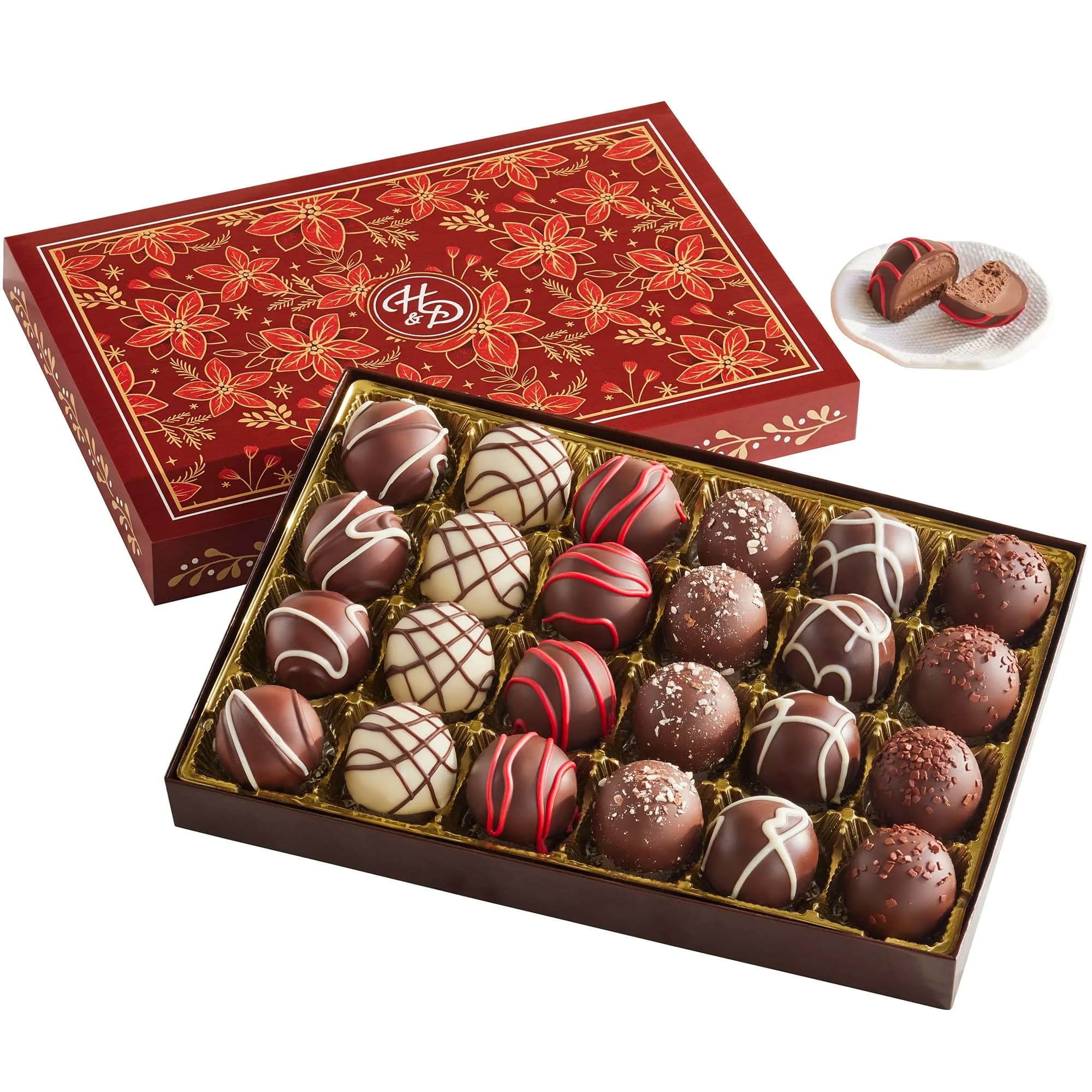 Harry & David Signature Holiday Truffles 24 Count | Milk & Dark Chocolate Assortment, 0.6 oz Each