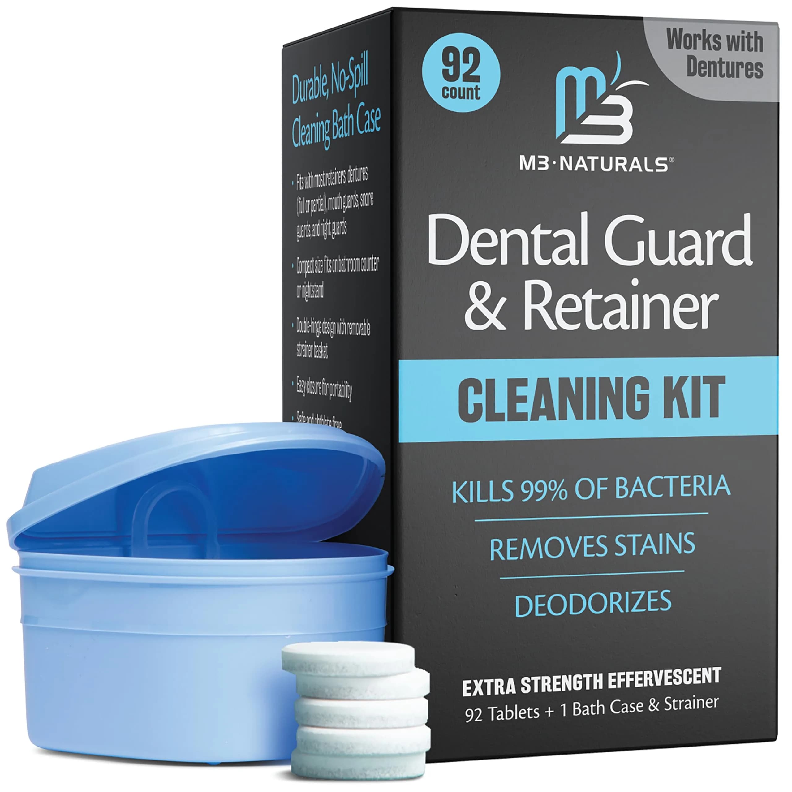M3 Naturals Retainer Cleaner and Soak Container Kit with 92 Tablets | Complete Oral Hygiene Solution - main product image