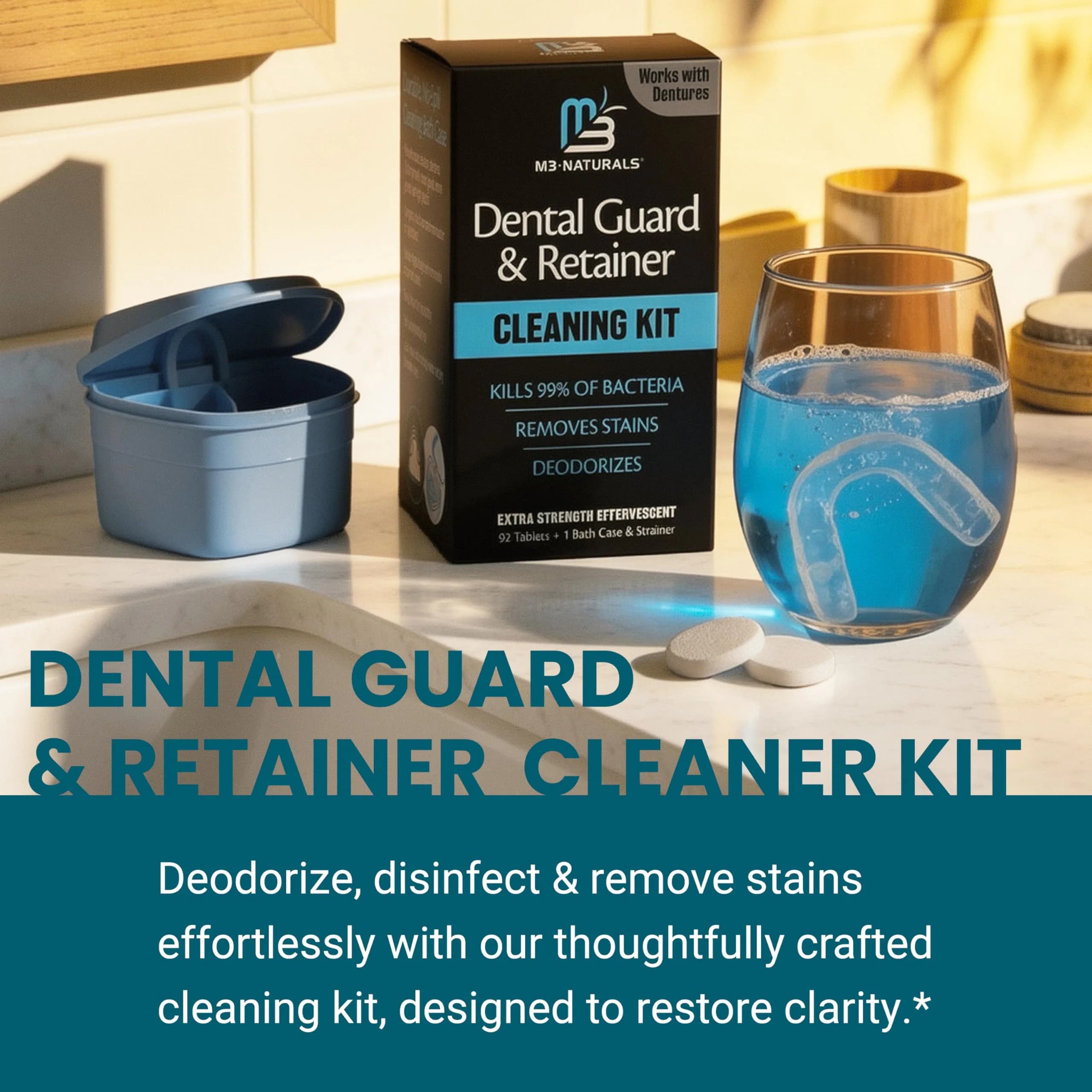 M3 Naturals Retainer Cleaner and Soak Container Kit with 92 Tablets | Complete Oral Hygiene Solution - view 3
