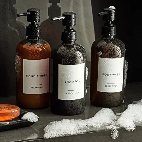 KIBAGA Stylish Shampoo & Conditioner Dispenser Set of 3-600ml | Elegant Bathroom Organizer with Refillable Bottles thumbnail 6