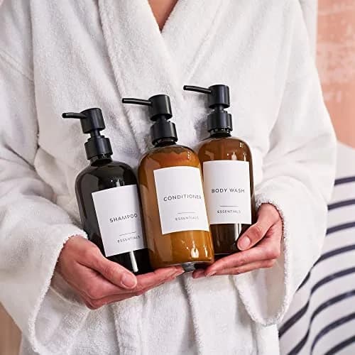 KIBAGA Stylish Shampoo & Conditioner Dispenser Set of 3-600ml | Elegant Bathroom Organizer with Refillable Bottles thumbnail 7