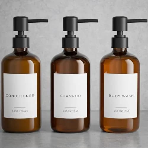 KIBAGA Stylish Shampoo & Conditioner Dispenser Set of 3-600ml | Elegant Bathroom Organizer with Refillable Bottles thumbnail 8