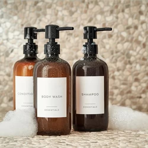 KIBAGA Stylish Shampoo & Conditioner Dispenser Set of 3-600ml | Elegant Bathroom Organizer with Refillable Bottles thumbnail 2