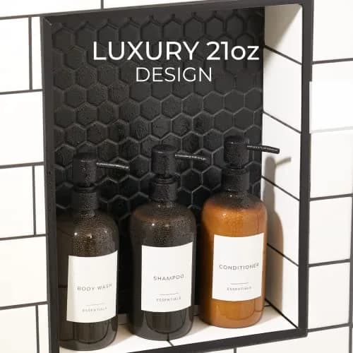 KIBAGA Stylish Shampoo & Conditioner Dispenser Set of 3-600ml | Elegant Bathroom Organizer with Refillable Bottles thumbnail 3