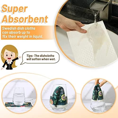 Lucomb Swedish Dishcloths 8 Pack 20x18cm (8x7in) | Reusable, Absorbent, Biodegradable Kitchen Towels thumbnail 5