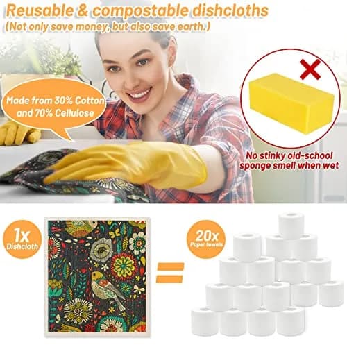 Lucomb Swedish Dishcloths 8 Pack 20x18cm (8x7in) | Reusable, Absorbent, Biodegradable Kitchen Towels thumbnail 6