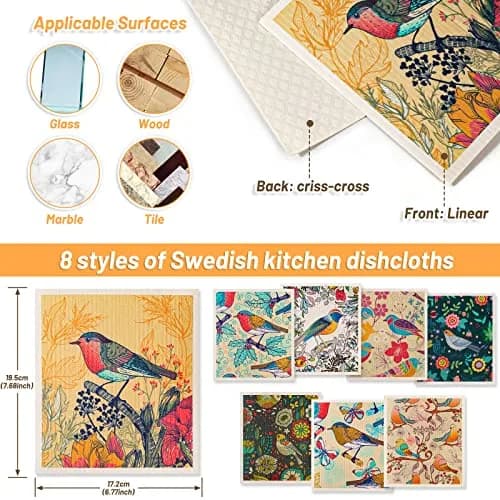 Lucomb Swedish Dishcloths 8 Pack 20x18cm (8x7in) | Reusable, Absorbent, Biodegradable Kitchen Towels thumbnail 3