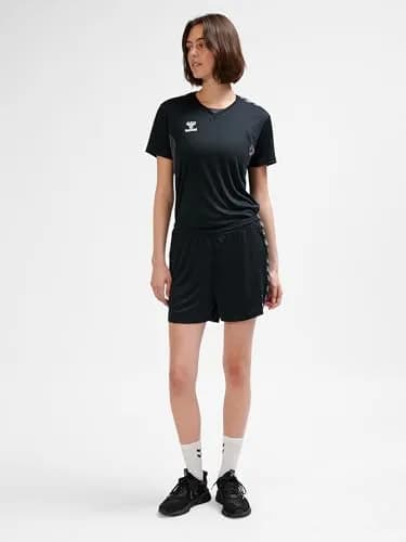 Hummel Womens Hmlauthentic Pl Shorts WomanShorts, Black, Medium | Breathable, Mid Rise, Regular Fit thumbnail 2