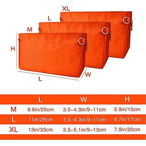Vercord Expandable Nylon Handbag Purse Organizer Insert Liner Shaper Bag in Bag - Vibrant Orange, Large thumbnail 2