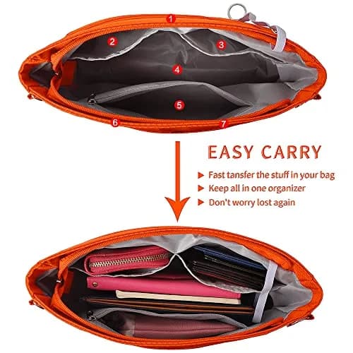 Vercord Expandable Nylon Handbag Purse Organizer Insert Liner Shaper Bag in Bag - Vibrant Orange, Large thumbnail 3