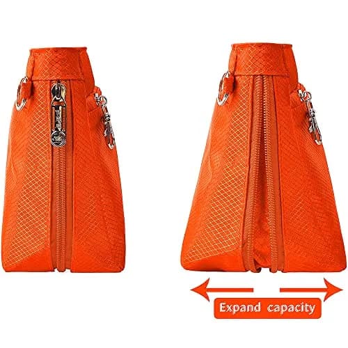 Vercord Expandable Nylon Handbag Purse Organizer Insert Liner Shaper Bag in Bag Orange Medium | Waterproof & Zippered Compartments thumbnail 4