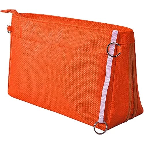 Vercord Expandable Nylon Handbag Purse Organizer Insert Liner Shaper Bag in Bag Orange Medium | Waterproof & Zippered Compartments thumbnail 1
