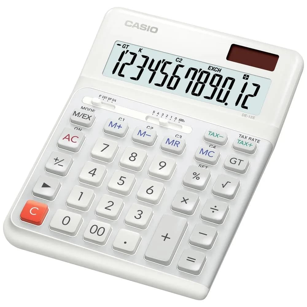 Casio Desktop Calculator DE-12E-WE | 12-Stelliges Display, Ergonomisch, Weiß - main product image