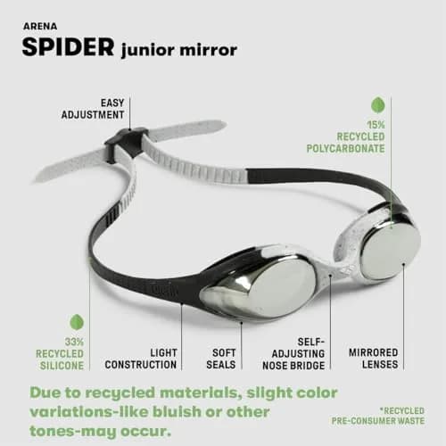 ARENA Unisex Youth Spider Junior Swim Goggles 6-12 | Anti-Fog Mirror Lens for Kids thumbnail 3