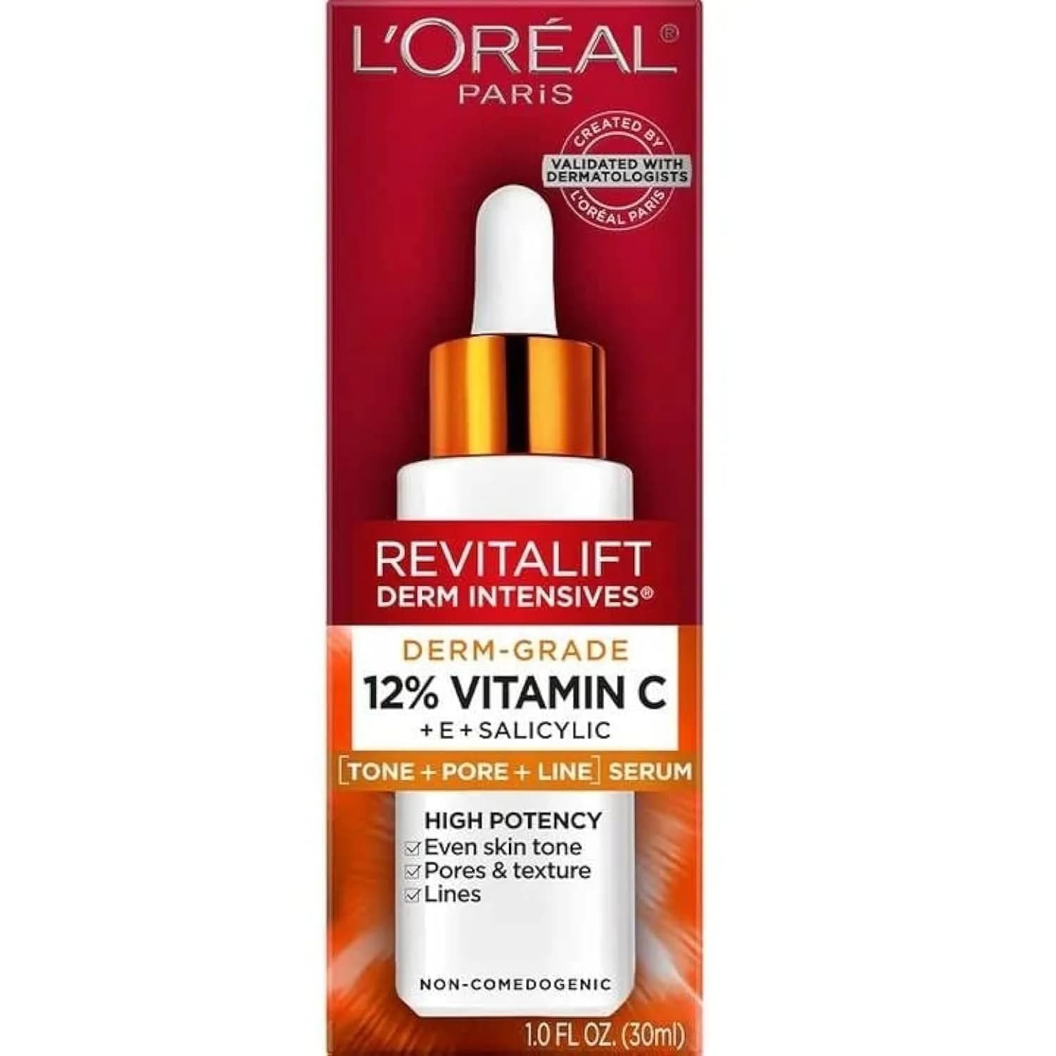 L'Oreal Paris Revitalift Derm Intensives Serum with 12% Vitamin C + E + Salicylic, 30ml | Brightening & Pore Refining
