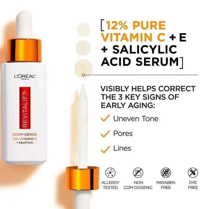 L'Oreal Paris Revitalift Derm Intensives Serum with 12% Vitamin C + E + Salicylic, 30ml | Brightening & Pore Refining thumbnail 7