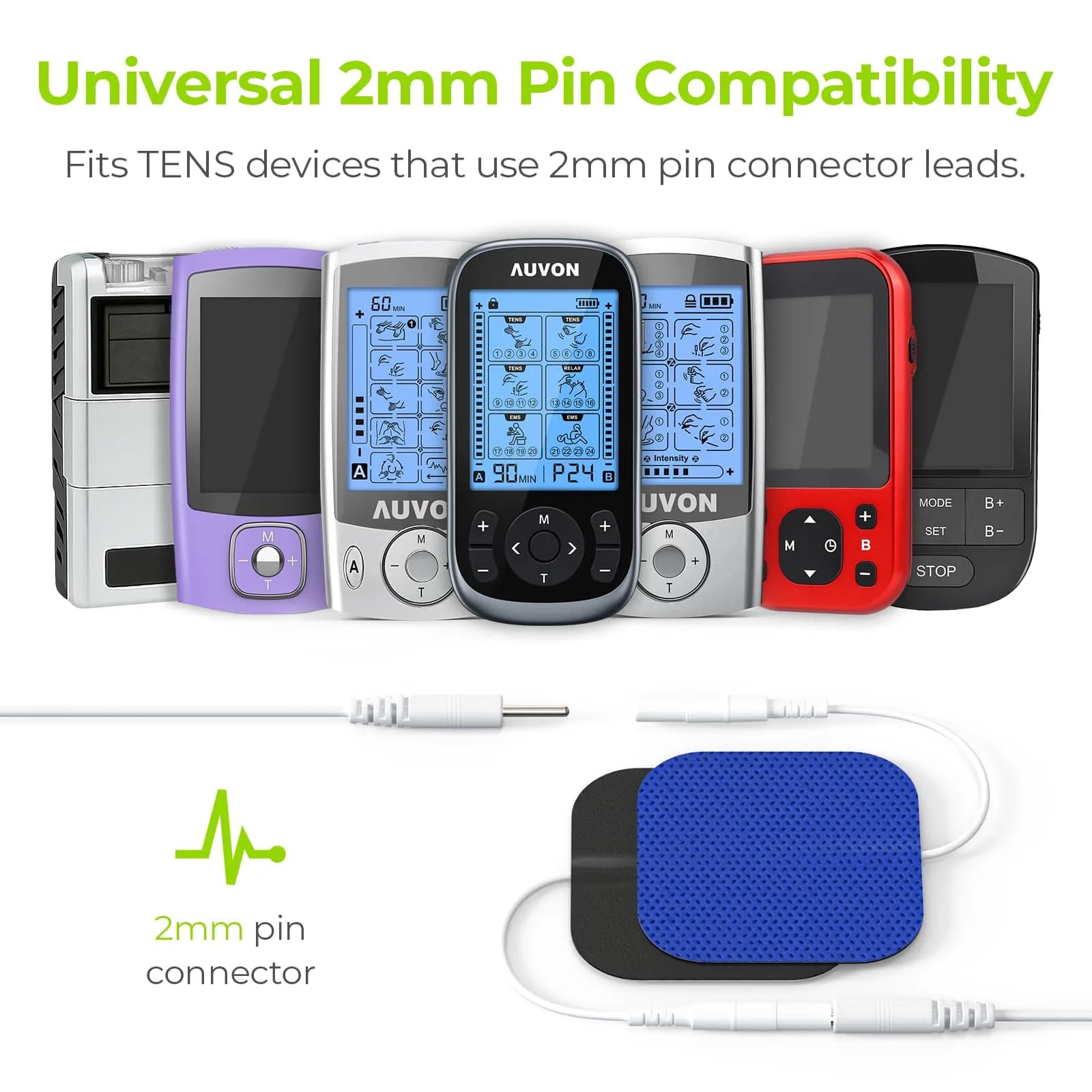AUVON TENS Unit Electrode Pads (20-Pack, Blue) | Universal 2mm Connector, CE/ROHS Approved - view 6