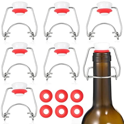 Meanplan Flip Top Bottle Replacement Caps with Silicone Gaskets - 6 Pcs (12 Total Items) | Fits 8-35oz Grooved Glass Bottles thumbnail 1