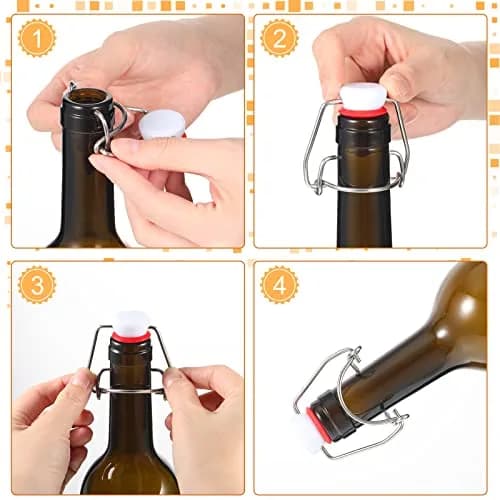 Meanplan Flip Top Bottle Replacement Caps with Silicone Gaskets - 6 Pcs (12 Total Items) | Fits 8-35oz Grooved Glass Bottles thumbnail 3