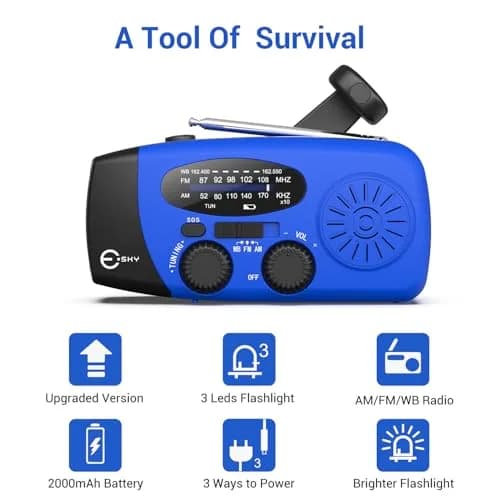 Esky Emergency Hand Crank Radio with 3 LED Flashlight, AM/FM/NOAA Portable Weather Radio 255g (9oz) | Survival Tool for Indoor Outdoor Camping thumbnail 8