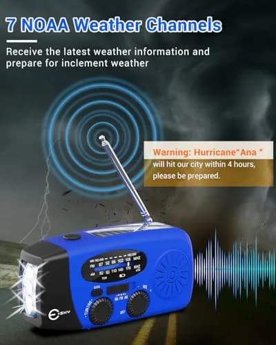 Esky Emergency Hand Crank Radio with 3 LED Flashlight, AM/FM/NOAA Portable Weather Radio 255g (9oz) | Survival Tool for Indoor Outdoor Camping thumbnail 2