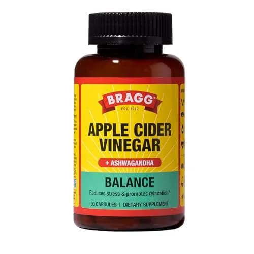BRAGG Balance Apple Cider Vinegar Capsules with Ashwagandha - 90 Capsules | Supports Energy & Stress Relief thumbnail 1