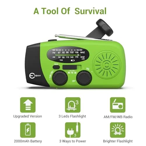 Esky Emergency Hand Crank Radio Green 250g (8.8 oz) | AM/FM/NOAA Weather Alerts with SOS Alarm thumbnail 6