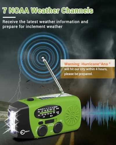 Esky Emergency Hand Crank Radio Green 250g (8.8 oz) | AM/FM/NOAA Weather Alerts with SOS Alarm thumbnail 2