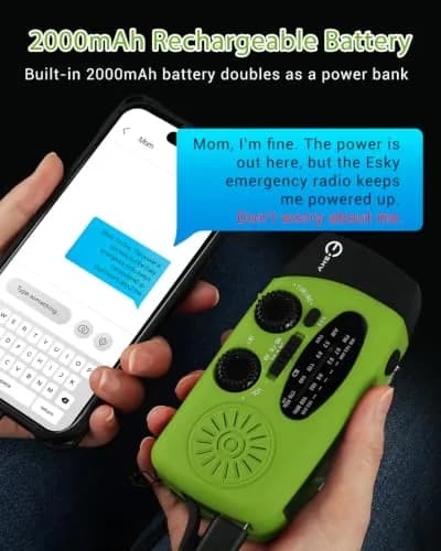 Esky Emergency Hand Crank Radio Green 250g (8.8 oz) | AM/FM/NOAA Weather Alerts with SOS Alarm thumbnail 3
