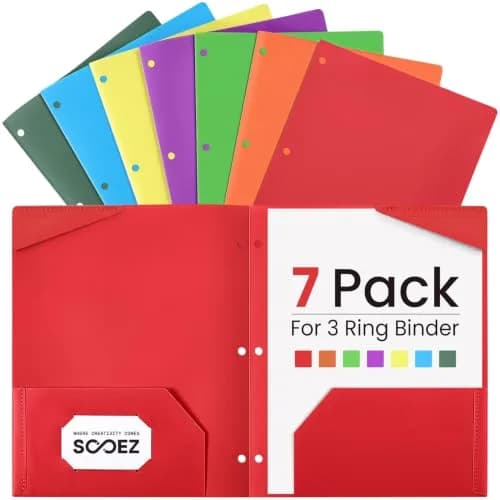 Sooez 7 Pack Plastic File Folders with Pockets & 3-Hole Punch, Letter Size, Bright Colors thumbnail 1