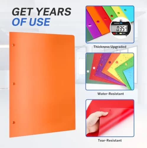 Sooez 7 Pack Plastic File Folders with Pockets & 3-Hole Punch, Letter Size, Bright Colors thumbnail 4