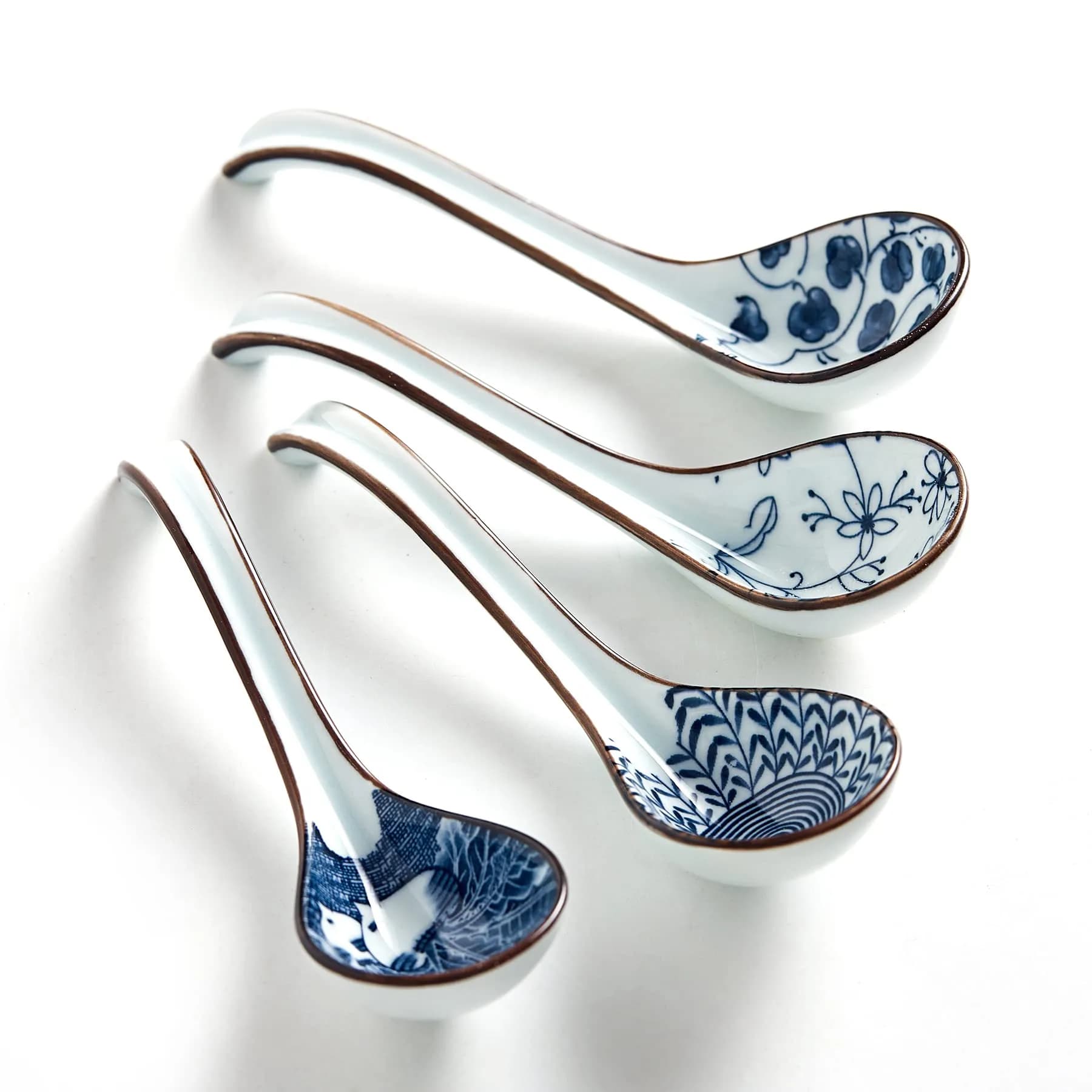 Hoilse Ceramic Asian Soup Spoons Set of 6 - Blue, 16.3cm (6.4 inch) | Blue & White Porcelain with Long Handle — Asian Soup Spoon 4 Blue
