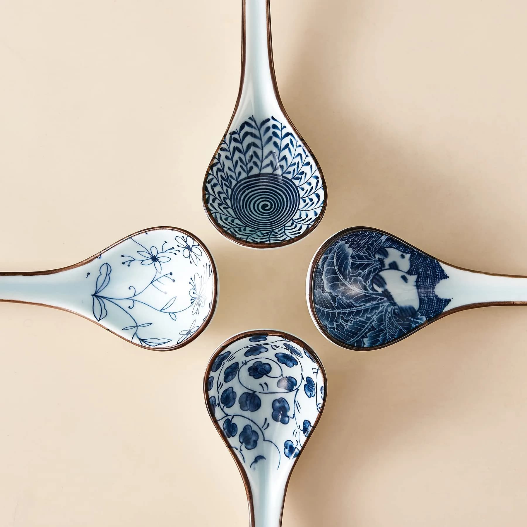Hoilse Ceramic Asian Soup Spoons Set of 4 | Elegant Blue & White Porcelain for Ramen, Pho, Dumplings - view 8