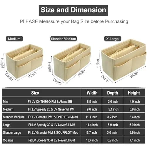 OMYSTYLE Beige Mini Felt Organizer Insert | Lightweight Tote Bag Organizer with 13 Pockets for Handbags thumbnail 6