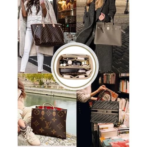 OMYSTYLE Beige Mini Felt Organizer Insert | Lightweight Tote Bag Organizer with 13 Pockets for Handbags thumbnail 7