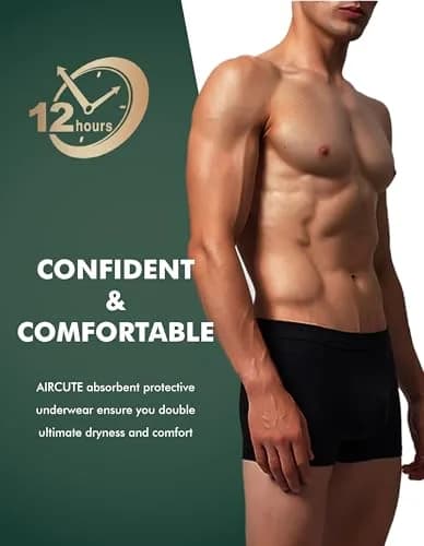 AIRCUTE Men Urinary Incontinence Underwear Washable Absorbency Soft Bladder Leak Proof Boxer Briefs 60 ML (X-Large,3 Black) thumbnail 5