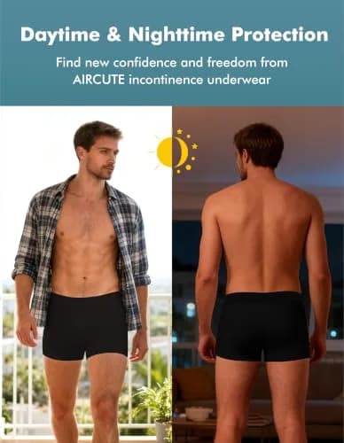 AIRCUTE Men Urinary Incontinence Underwear Washable Absorbency Soft Bladder Leak Proof Boxer Briefs 60 ML (X-Large,3 Black) thumbnail 7