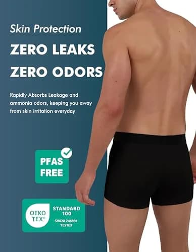 AIRCUTE Men Urinary Incontinence Underwear Washable Absorbency Soft Bladder Leak Proof Boxer Briefs 60 ML (X-Large,3 Black) thumbnail 2
