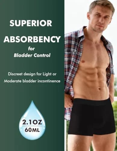 AIRCUTE Men Urinary Incontinence Underwear Washable Absorbency Soft Bladder Leak Proof Boxer Briefs 60 ML (X-Large,3 Black) thumbnail 3