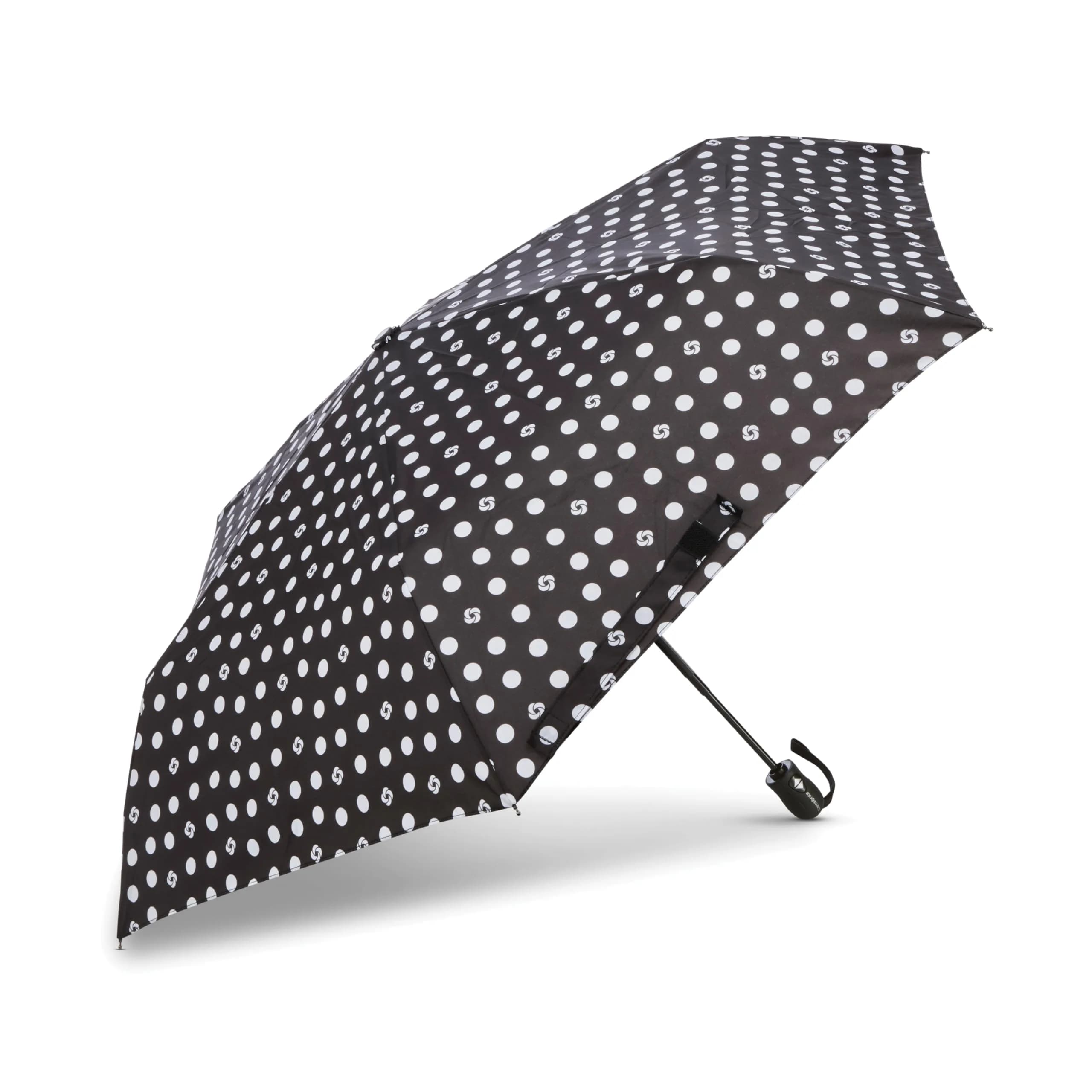 Samsonite Windguard Auto Open/Close Umbrella Grey/Black Cheetah 11.6" (29.7cm) | Teflon Coated Polyester Canopy — Black/White Swirl Dot