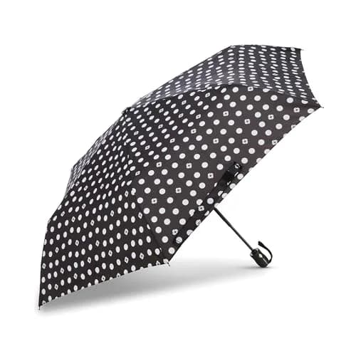 Samsonite Compact Auto Open/Close Umbrella Black/White Swirl Dot | Windproof & Water-Resistant 38" Canopy thumbnail 1