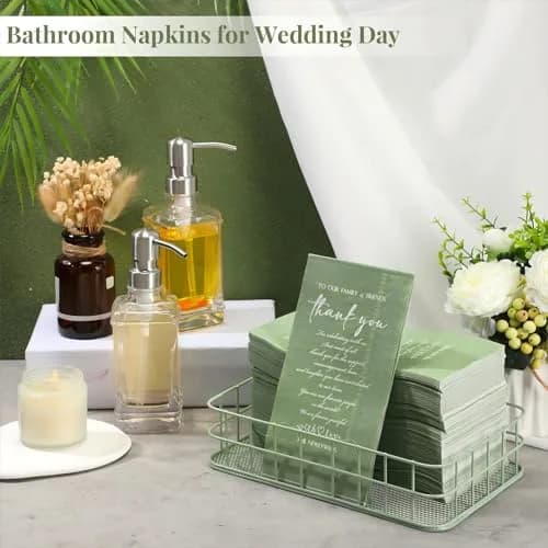 Fumete Thank You Wedding Napkins 3 Ply Sage Green | Elegant Disposable Cocktail Napkins for Weddings & Events thumbnail 6