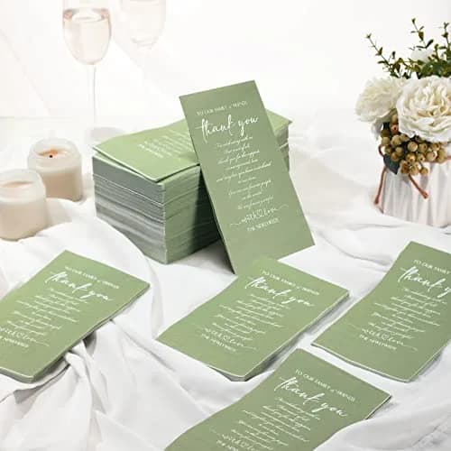 Fumete Thank You Wedding Napkins 3 Ply Sage Green | Elegant Disposable Cocktail Napkins for Weddings & Events thumbnail 3