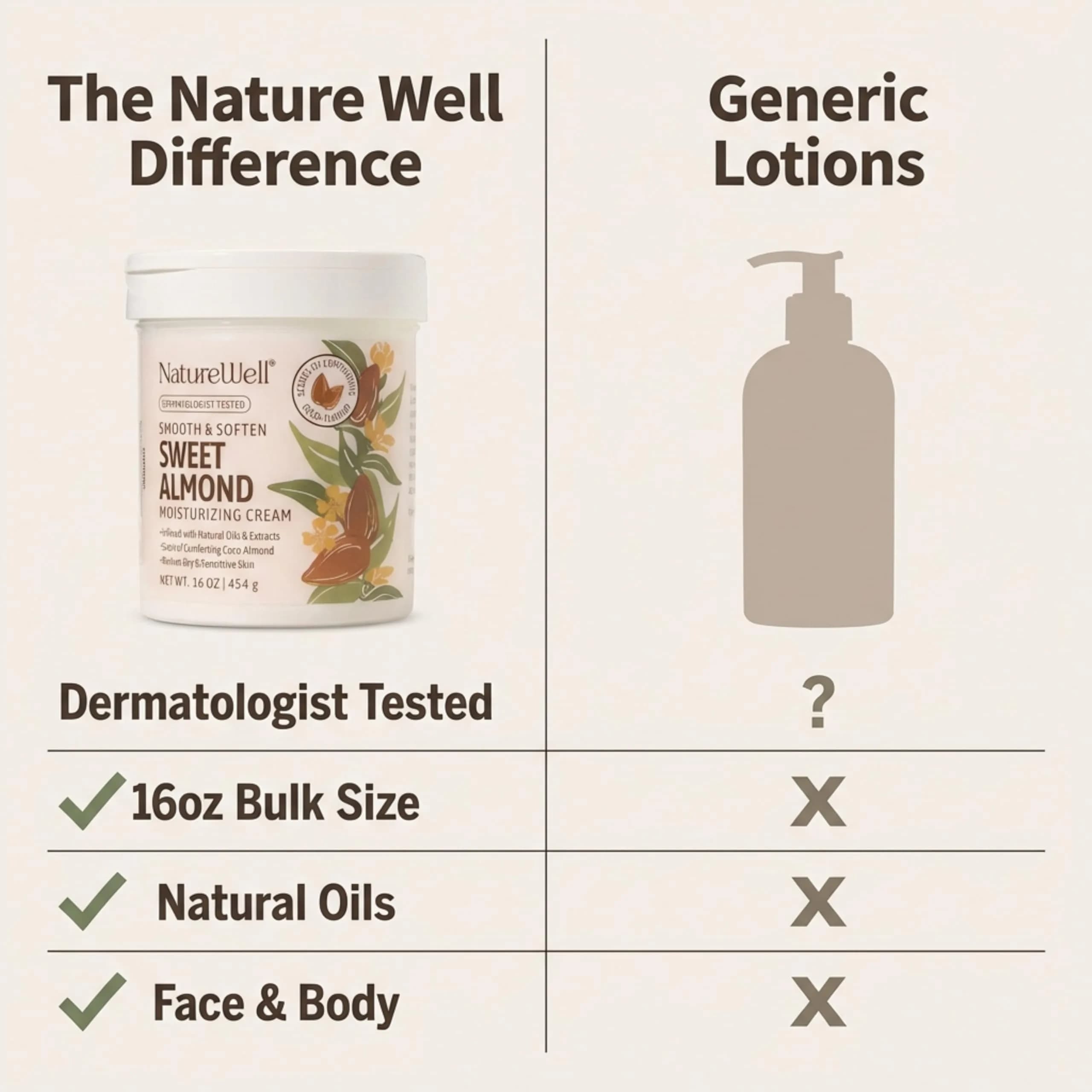 NATURE WELL Sweet Almond Body Cream 473ml (16 Oz) | Deep Hydration for Dry, Sensitive Skin - view 6