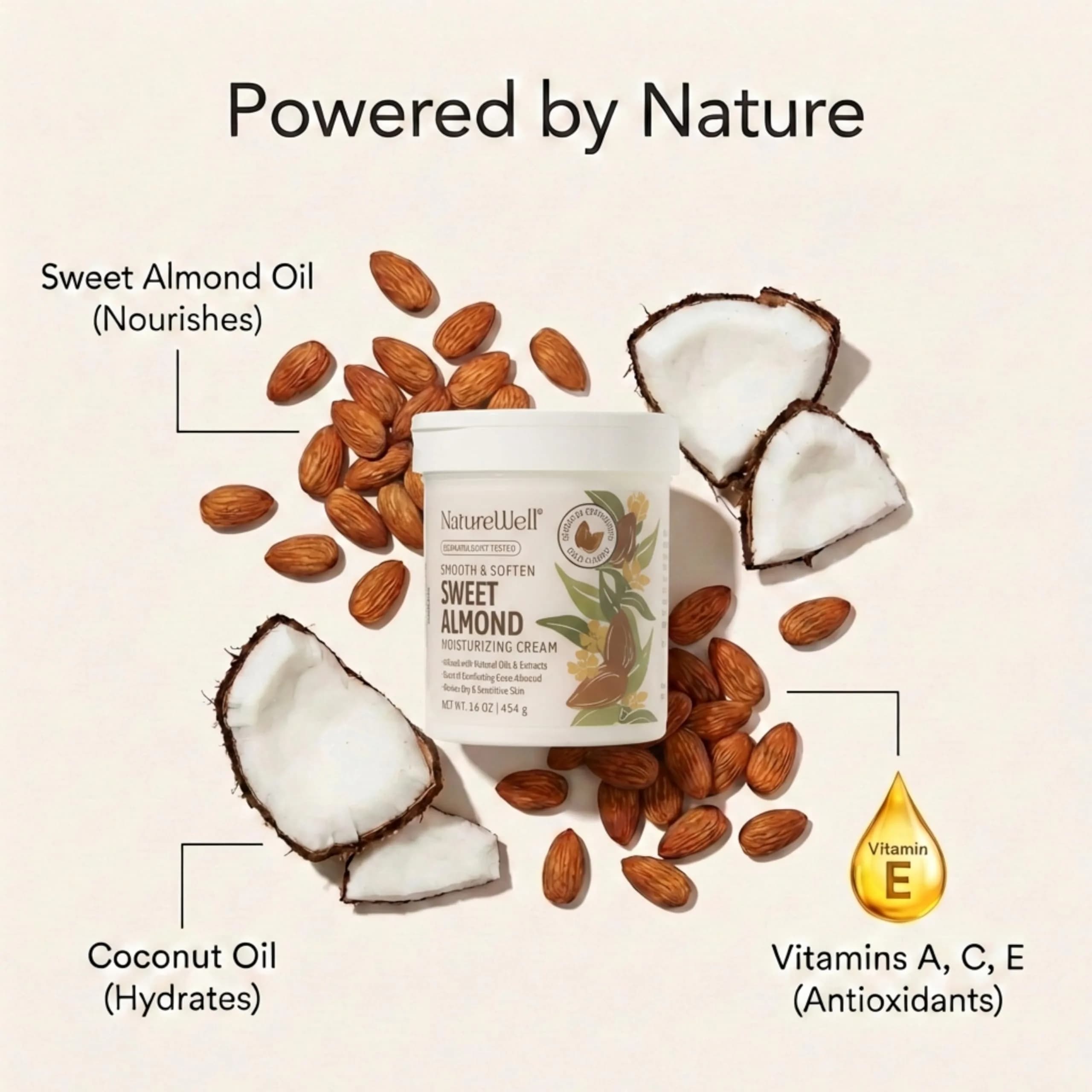 NATURE WELL Sweet Almond Scent Body Cream 16 Oz | Hydrating Moisturizer for Dry, Sensitive Skin - view 3