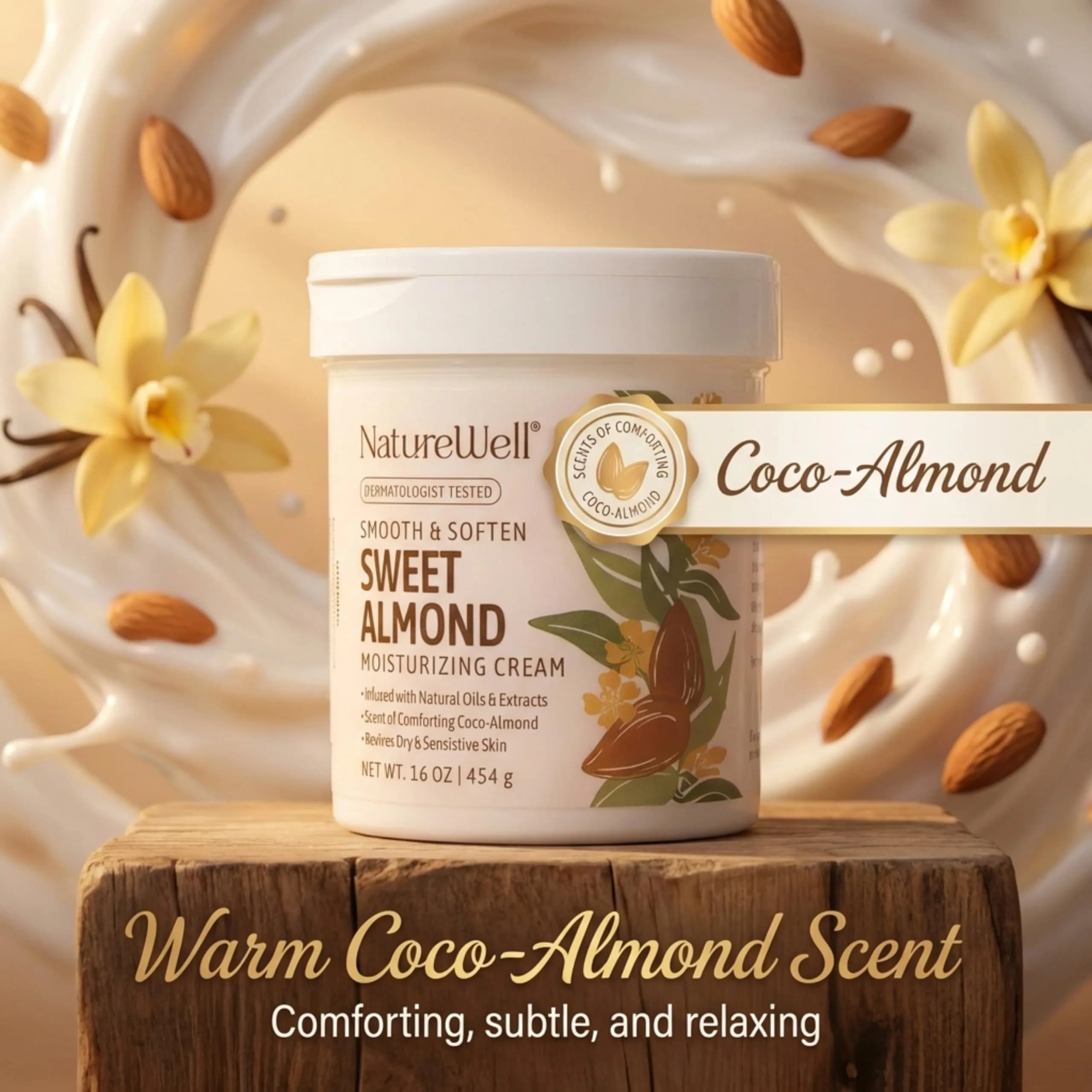 NATURE WELL Sweet Almond Scent Body Cream 16 Oz | Hydrating Moisturizer for Dry, Sensitive Skin - view 4