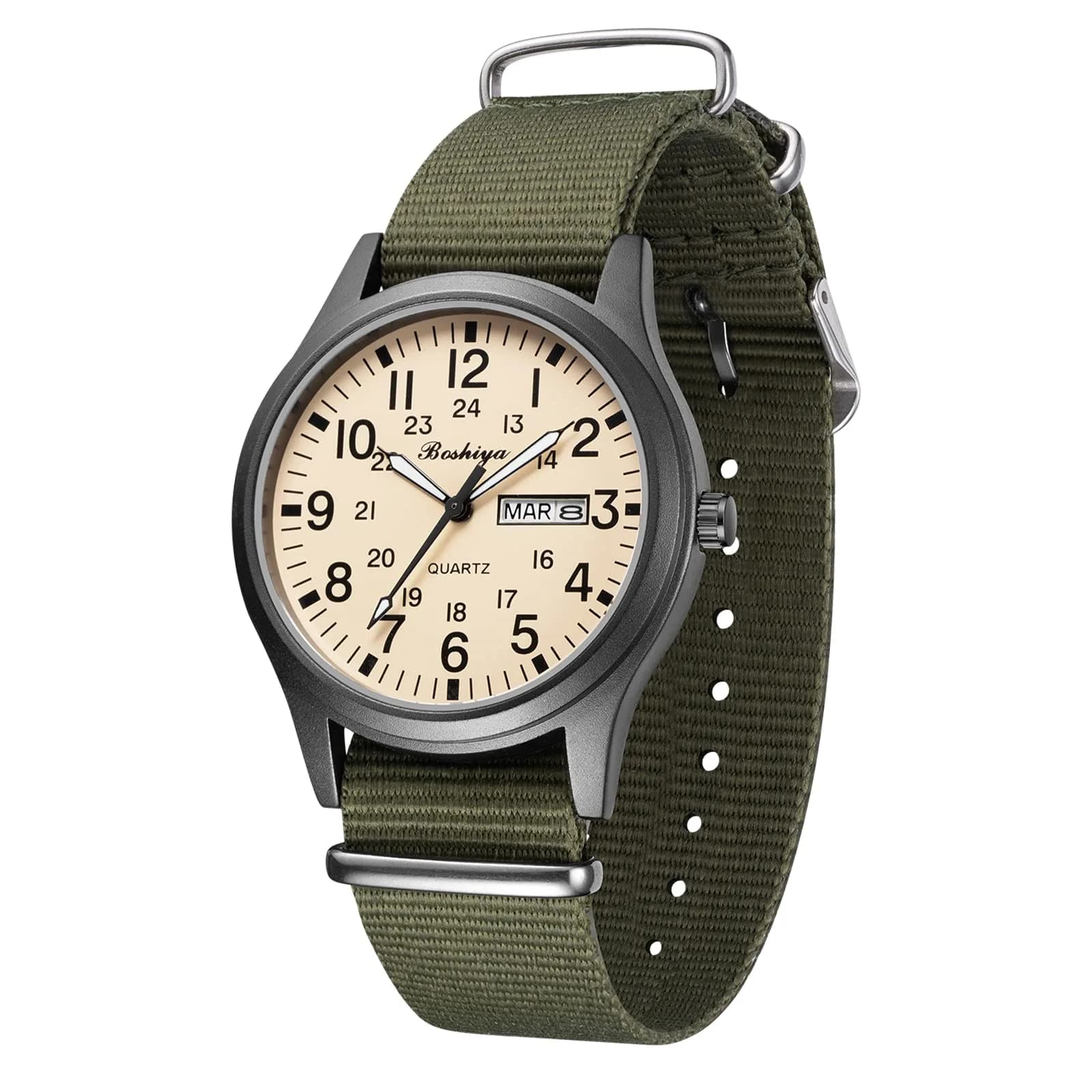 BOSHIYA Men's Tactical Field Quartz Watch 40mm Calendar | Japanese Movement, Water Resistant - main product image