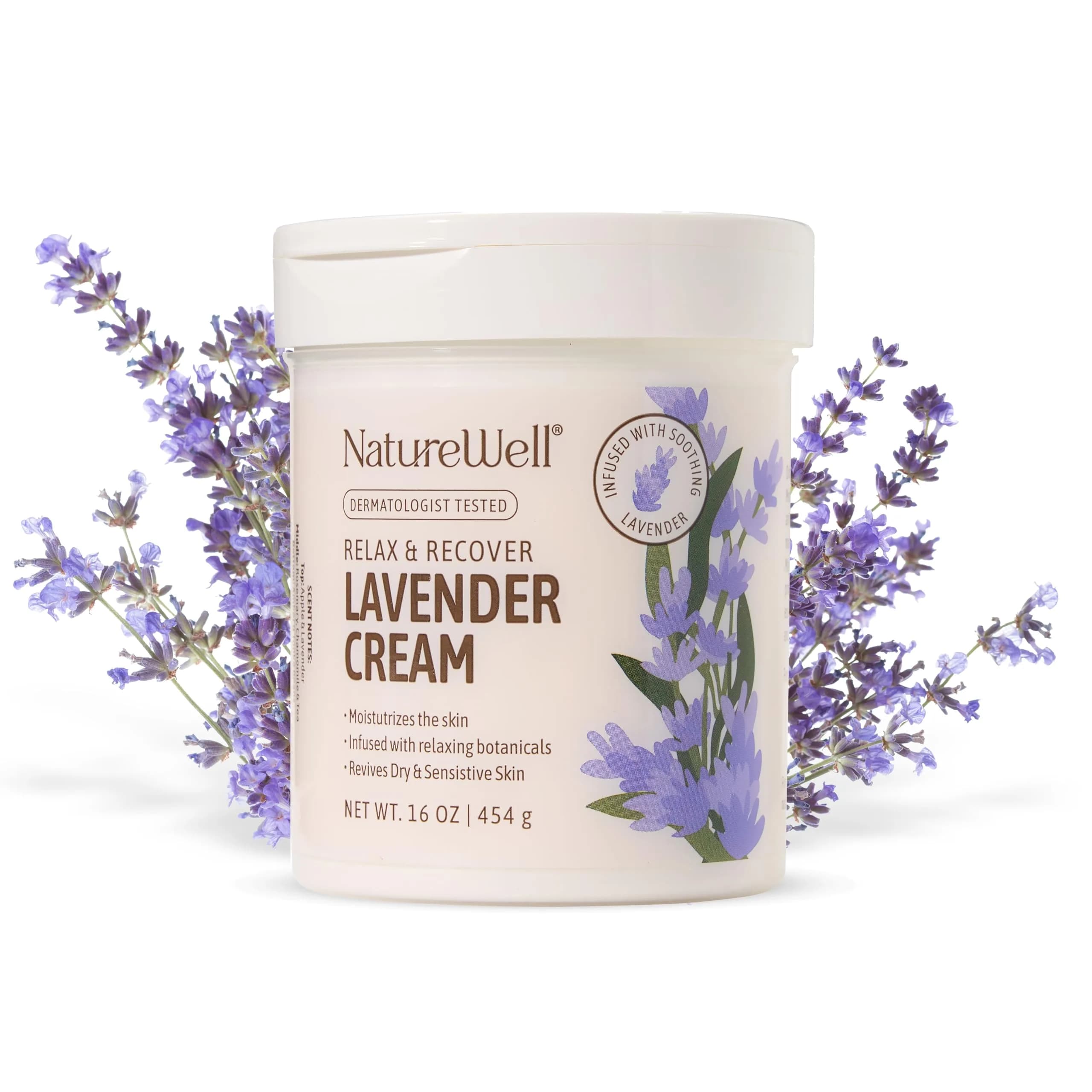 NATURE WELL Lavender Body Cream 473ml (16 Oz) | Dermatologist Tested for Dry & Sensitive Skin