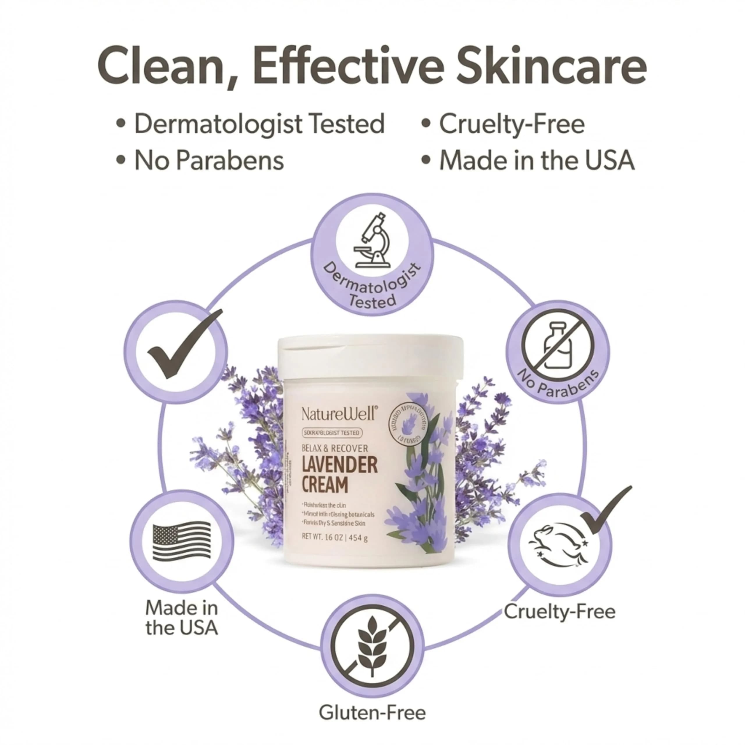 NATURE WELL Lavender Body Cream 473ml (16 Oz) | Dermatologist Tested for Dry & Sensitive Skin - view 5